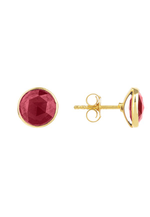 Medium Circle Stud Earrings Gold Garnet