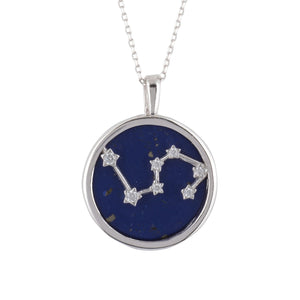 Zodiac Lapis Lazuli Gemstone Star Constellation Pendant Necklace Silver Leo