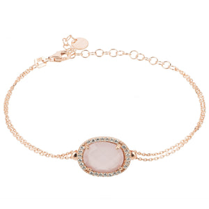 Beatrice Oval Gemstone Bracelet Rose Gold Rose Quartz