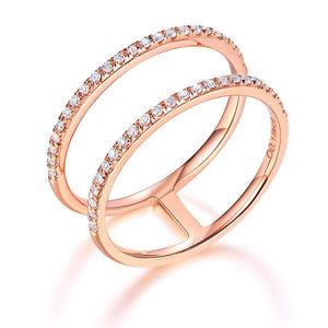 Solid 14K Rose Gold Wedding Ring Double Band 0.18 Ct Diamond 585 Fine Jewelry MKR7116