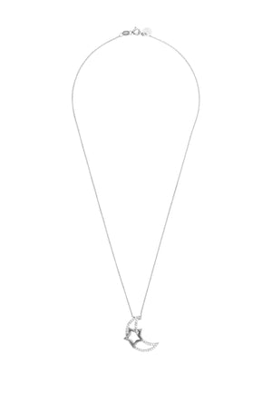 Crescent Moon & Star Pendant Necklace Silver