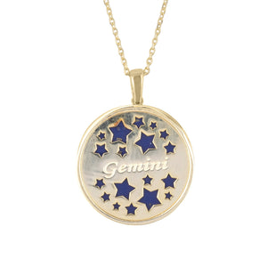 Zodiac Lapis Lazuli Gemstone Star Constellation Pendant Necklace Gold Gemini