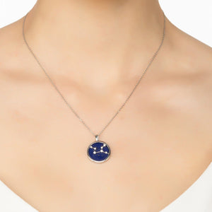 Zodiac Lapis Lazuli Gemstone Star Constellation Pendant Necklace Silver Virgo