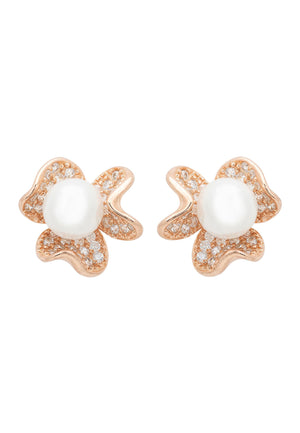 Petals and Pearl Stud Earring Rosegold