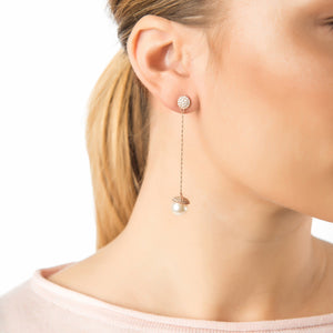 Pearl Long Drop Earrings Silver