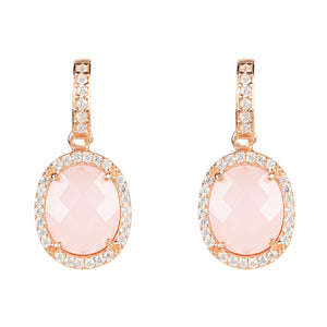 Beatrice Oval Gemstone Drop Earring Rose Gold Rose Quartz