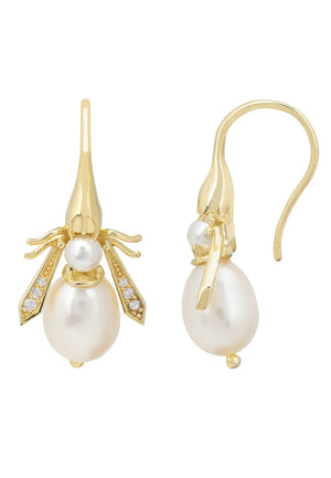 Pearl Honey Bee Earring Gold