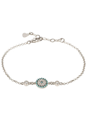Evil Eye Turquoise Blue Gemstone Bracelet Silver