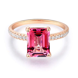 14K Rose Gold Ring 2.8 Ct Pink Topaz 0.16 Ct Natural Diamonds MKR7014