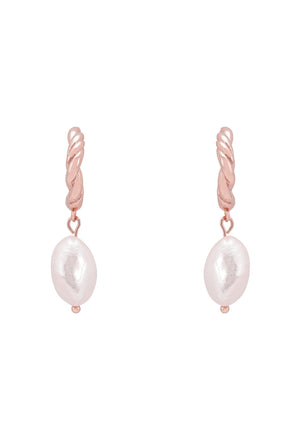 Twisted Flax Pearl Hoop Earrings Rosegold