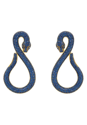 Asp Snake Drop Earrings Gold Sapphire