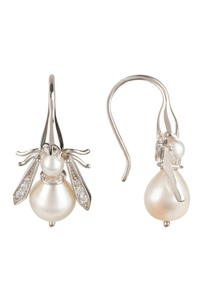 Pearl Honey Bee Earring Silver