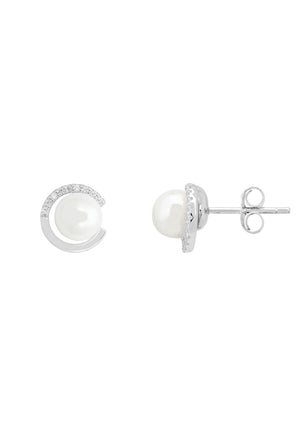 Pearl Halo Stud Earring Silver
