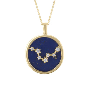 Zodiac Lapis Lazuli Gemstone Star Constellation Pendant Necklace Gold Pisces