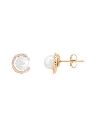 Pearl Halo Stud Earring Rosegold