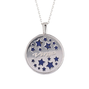 Zodiac Lapis Lazuli Gemstone Star Constellation Pendant Necklace Silver Virgo