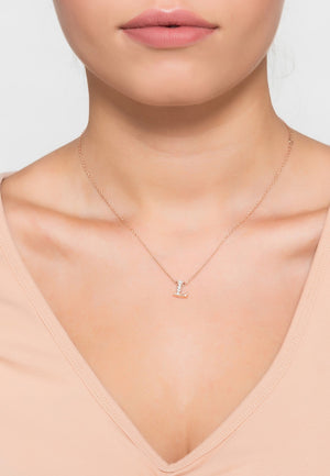 Diamond Initial Letter Pendant Necklace Rose Gold L