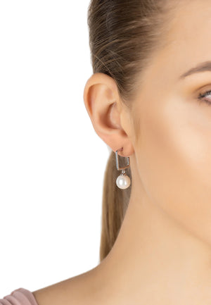 Square Hoop & Pearl Earring Silver