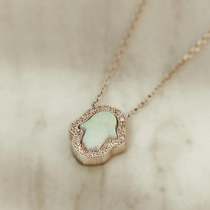 Hamsa Opalite Necklace White Silver
