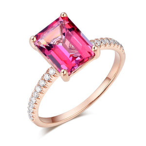 14K Rose Gold Ring 2.8 Ct Pink Topaz 0.16 Ct Natural Diamonds MKR7014