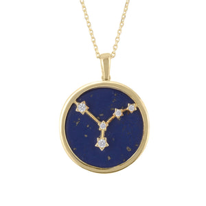 Zodiac Lapis Lazuli Gemstone Star Constellation Pendant Necklace Gold Cancer