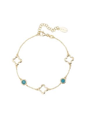 Open Clover Gemstone Bracelet Gold Turquoise