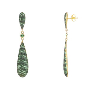 Coco Long Drop Earrings Green CZ