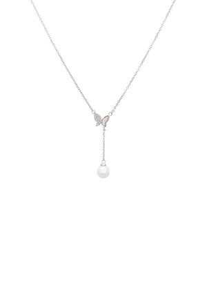 Butterfly Pearl Choker Necklace Silver