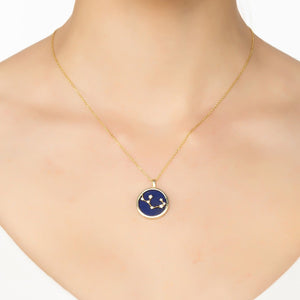 Zodiac Lapis Lazuli Gemstone Star Constellation Pendant Necklace Gold Sagittarius