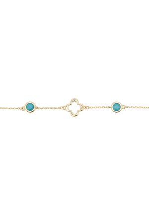 Open Clover Gemstone Bracelet Gold Turquoise