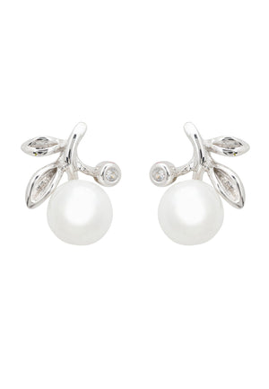 Rosebud Pearl Stud Earring Silver