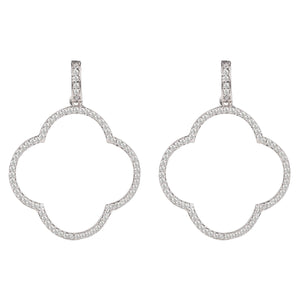 Open Clover Large Drop Earrings White CZ Silver