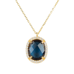 Beatrice Oval Gemstone Pendant Necklace Gold Sapphire Hydro