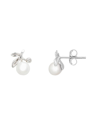 Rosebud Pearl Stud Earring Silver