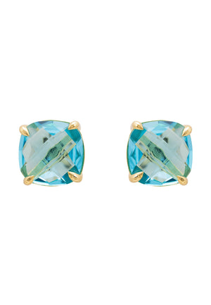 Empress Gemstone Stud Earrings Gold Blue Topaz