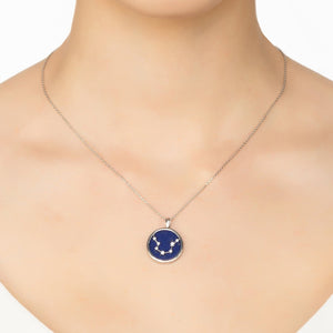 Zodiac Lapis Lazuli Gemstone Star Constellation Pendant Necklace Silver Aquarius