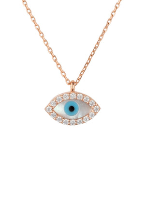 Evil Eye Elliptical Mother of Pearl Necklace Rosegold