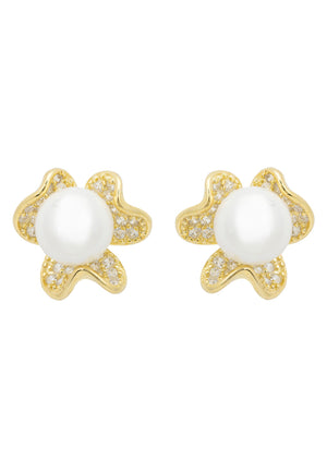 Petals and Pearl Stud Earring Gold