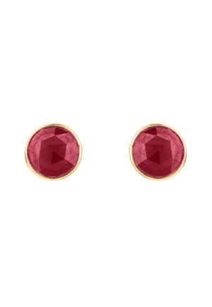 Medium Circle Stud Earrings Gold Garnet
