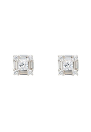 Cushion Cut Solitaire Earring Silver