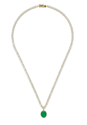 Garbo Oval Gemstone Tennis Necklace Emerald Gold