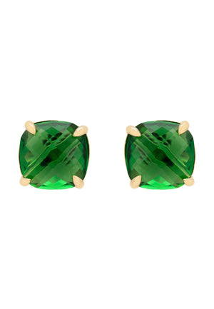 Empress Gemstone Stud Earrings Gold Emerald