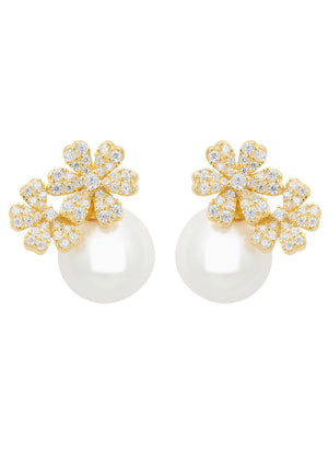 Bouquet and Pearl Stud Earring Gold