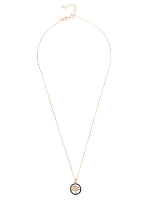 Tree of Life Chakra Pendant Necklace Black Rosegold