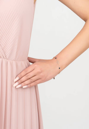 Open Clover Gemstone Bracelet Rosegold Black Onyx
