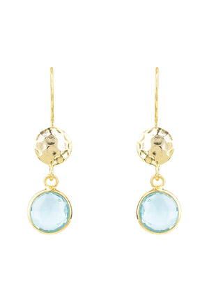 Circle & Hammer Earring Gold Blue Topaz