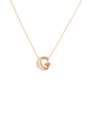 Diamond Initial Letter Pendant Necklace Rose Gold G