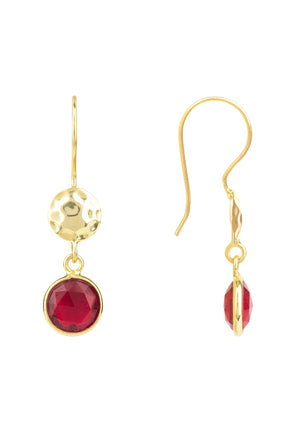 Circle & Hammer Earring Gold Garnet