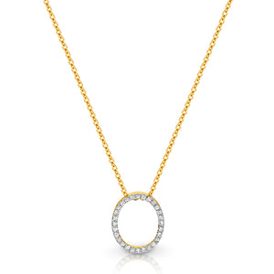 9K W/Y/R Gold Open Pval Pave Set Diamond Pendant