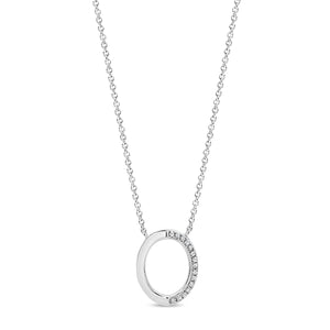 9K Pave Set Diamond Open Oval Pendant Necklace